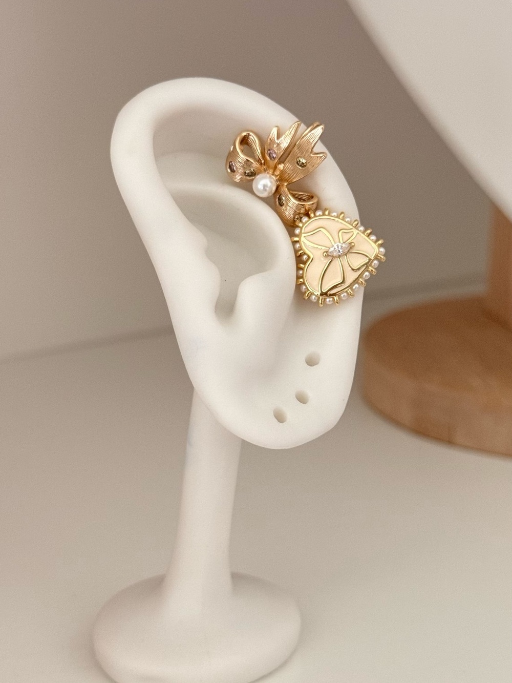 Gold Floral Bow and Heart Ear Cuff - Women’s Gold-Tone Earrings